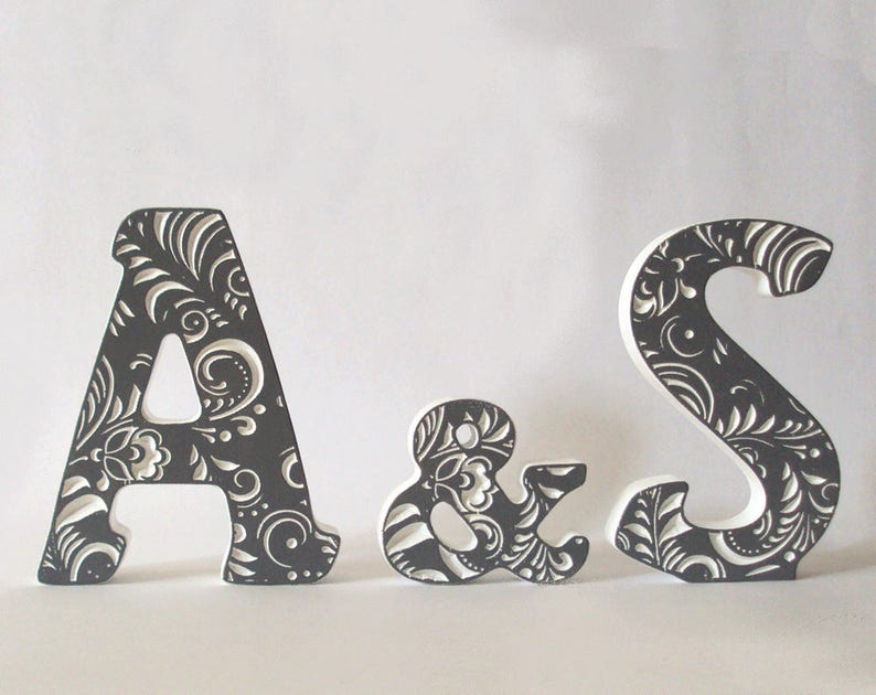 Grey wooden letters A&S 5 inches tall Decorative stand up Etsy