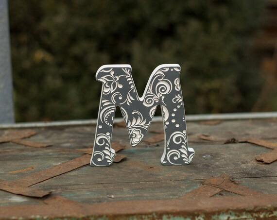 Free Standing Large Letters Big Fancy Letters M Grey Letter Etsy