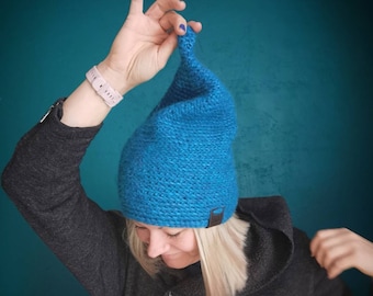Handmade Pointy Gnome Hat – Crochet Knit Fairy Elf Beanie in Baby Alpaca Merino Wool, Optional Sparkles