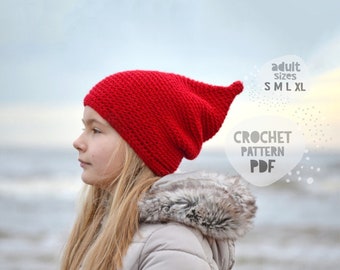 Crochet Pixie Hat Pattern, DIY Christmas Gnome Hat Pattern, Funny Hat Pattern, Slouchy Hat Pattern, Elf Pattern, Raised Top Hat Pattern