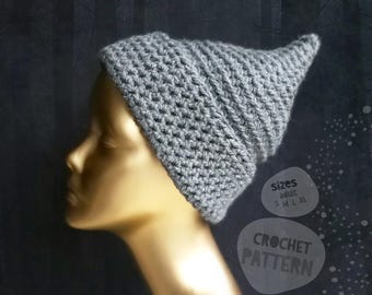 Crochet Pixie Hat Pattern PDF • Pointed Elf Gnome Hat • Adult Unisex • Men & Women