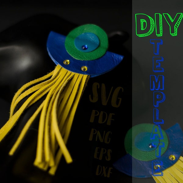 DIY Jellyfish SVG earrings, leather fringe svg, large leather fringe earrings svg, tassel vectors, jelly fish vector, Silhouette, Cricut