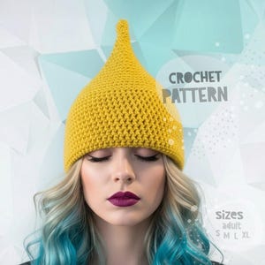 Easy Crochet Gnome Hat Pattern, Pointy Pixies Christmas Hat for Adults and Kids Men Women, Diy Funny Costume Elf Hat, Raised Top Beanie