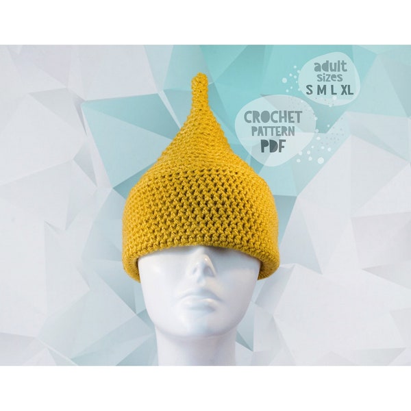 Easy Crochet Gnome Hat Pattern, Pointy Pixies Christmas Hat for Adults and Kids Men Women, Diy Funny Costume Elf Hat, Raised Top Beanie