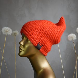 Gorro de lana de alpaca suave con parte superior elevada / Gorro de duendecillo gnomo puntiagudo / Gorro de disfraz de hada / Gorro de invierno grueso hecho a mano
