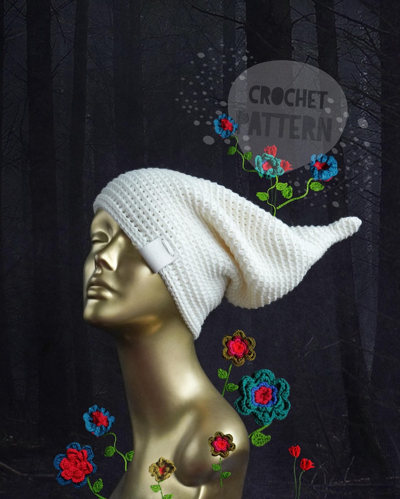 Crochet Pixie Hat Pattern, DIY Christmas Gnome Hat Pattern, Funny Hat Pattern, Slouchy Hat Pattern, Elf Pattern, Raised Top Hat Pattern image 16