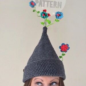 Crochet Pixie Hat Pattern, DIY Christmas Gnome Hat Pattern, Funny Hat Pattern, Slouchy Hat Pattern, Elf Pattern, Raised Top Hat Pattern image 7