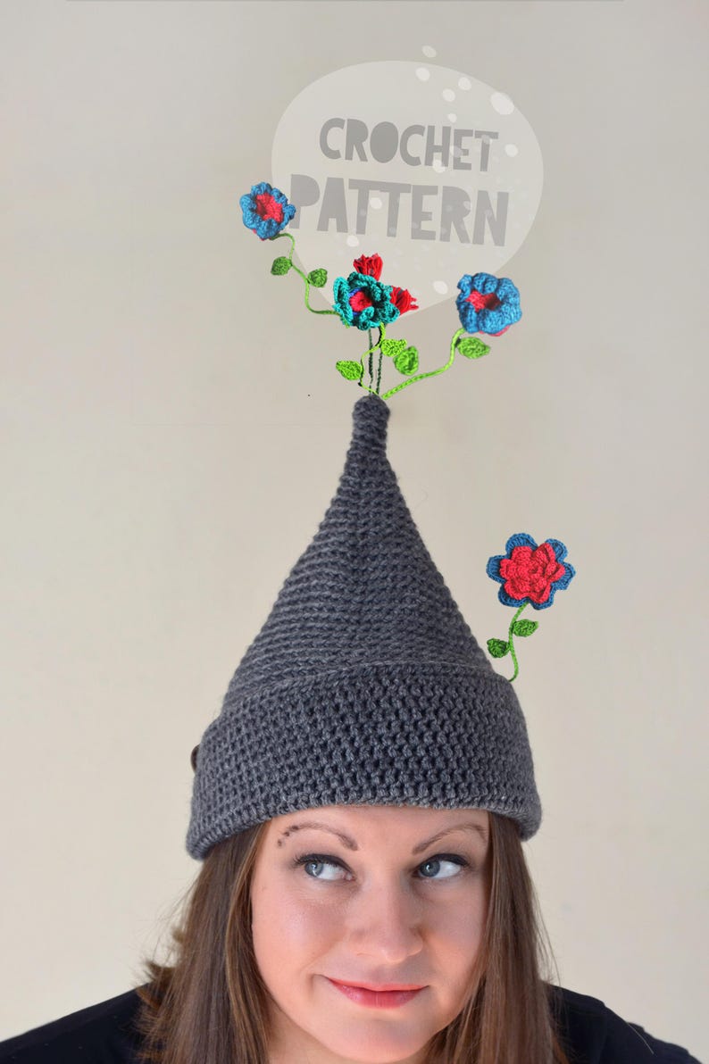 Crochet Pixie Hat Pattern, DIY Christmas Gnome Hat Pattern, Funny Hat Pattern, Slouchy Hat Pattern, Elf Pattern, Raised Top Hat Pattern image 7