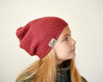 Merino Wool Slouchy Knit Beanie: Dusty Rose Hat