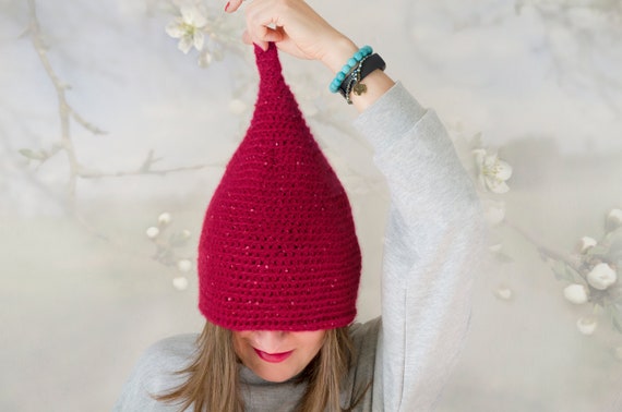 Knitted Pointy Gnome Hat with Sparkles or Plain | Fairy & Elf Beanie | Baby, Toddler, Kids Adult | Handmade Alpaca Merino Hat