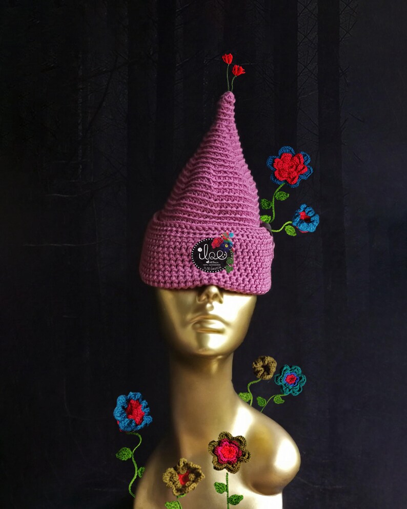 Crochet Pixie Hat Pattern, DIY Christmas Gnome Hat Pattern, Funny Hat Pattern, Slouchy Hat Pattern, Elf Pattern, Raised Top Hat Pattern image 15