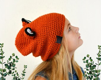 Knitted Fox or Wolf Costume Hat | Adjustable Tie On Ears, Handmade from Soft Alpaca Wool Yarn