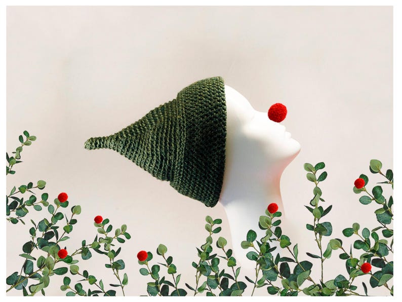 Crochet Pixie Hat Pattern, DIY Christmas Gnome Hat Pattern, Funny Hat Pattern, Slouchy Hat Pattern, Elf Pattern, Raised Top Hat Pattern image 17