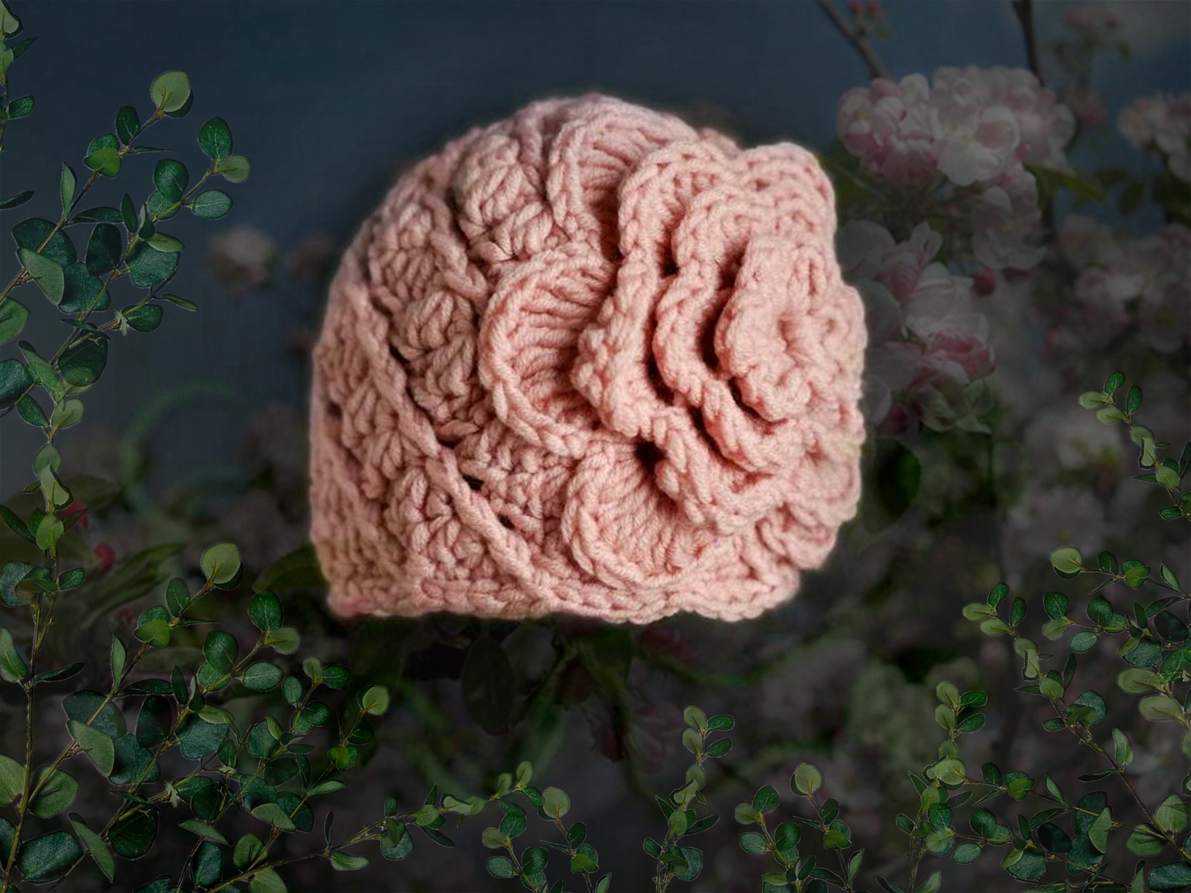 Crochet Floral Beanie Hat - Cream CROCHET FLORAL BEANIE (SEAMLESS)— TUTORIAL & PATTERN – NAVI  main image 2