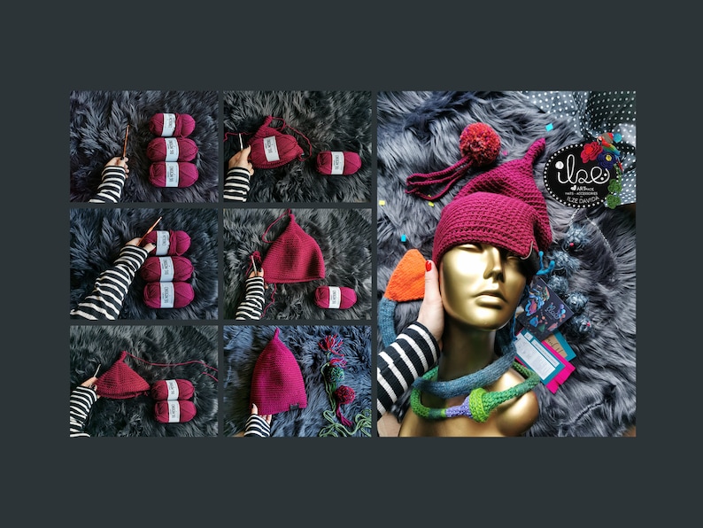 Crochet Pixie Hat Pattern, DIY Christmas Gnome Hat Pattern, Funny Hat Pattern, Slouchy Hat Pattern, Elf Pattern, Raised Top Hat Pattern image 12