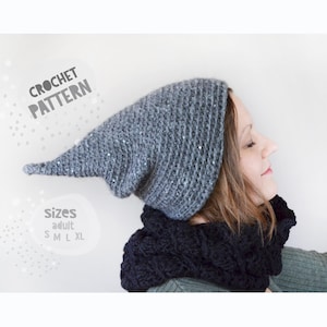 Crochet pixie hat pattern, DIY Adult Christmas Gnome hat pattern, funny hat pattern, slouchy hat pattern, elf pattern, Pointed Fairy hat