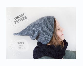 Crochet pixie hat pattern, DIY Adult Christmas Gnome hat pattern, funny hat pattern, slouchy hat pattern, elf pattern, Pointed Fairy hat