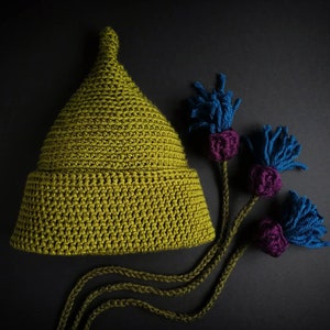 Gebreide muts POINTY, muts van MERINOwol, muts ELF-kostuum, grappige muts, olijfgroene wintermuts, sprookjeshoed, bosfantasie-outfit, kerstcadeau