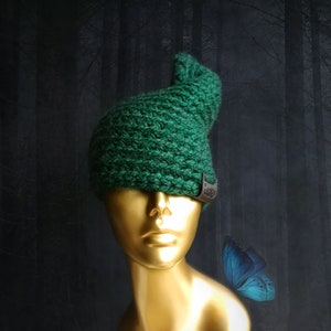 Gnome costume hat, adult funny hat, green elf pixies hat, chunky knitted winter hat, rised top hat, oversized beanie, Saint patrick&#39;s day