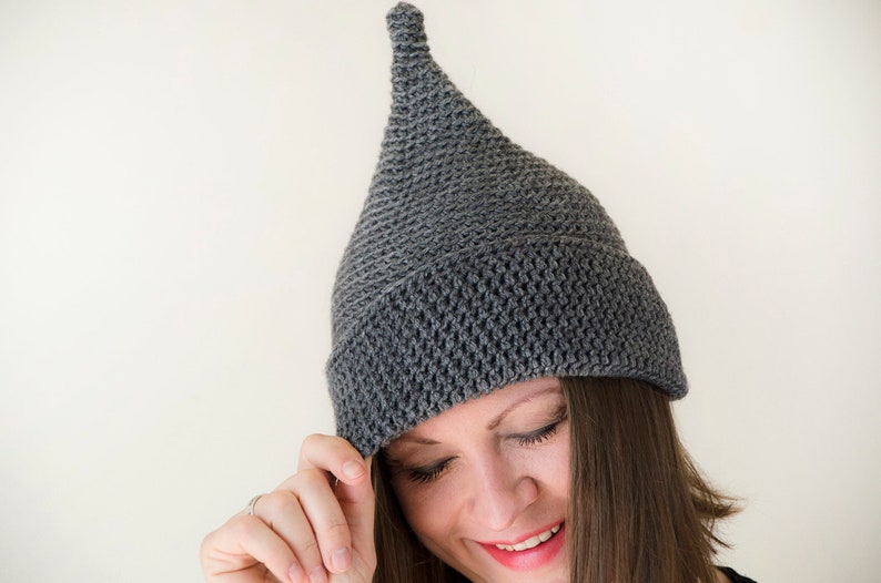 Crochet Pixie Hat Pattern, DIY Christmas Gnome Hat Pattern, Funny Hat Pattern, Slouchy Hat Pattern, Elf Pattern, Raised Top Hat Pattern image 8
