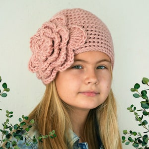 Chunky knitted hat with BIG flower, winter wedding hat for girl women newborn baby toddler teen girl, 1920s cloche hat, Gift for Her image 3