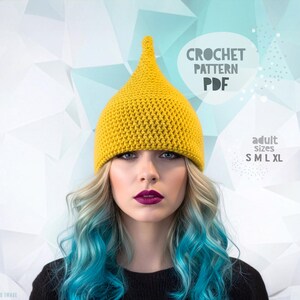 Crochet Pixie Hat Pattern, DIY Christmas Gnome Hat Pattern, Funny Hat Pattern, Slouchy Hat Pattern, Elf Pattern, Raised Top Hat Pattern image 10