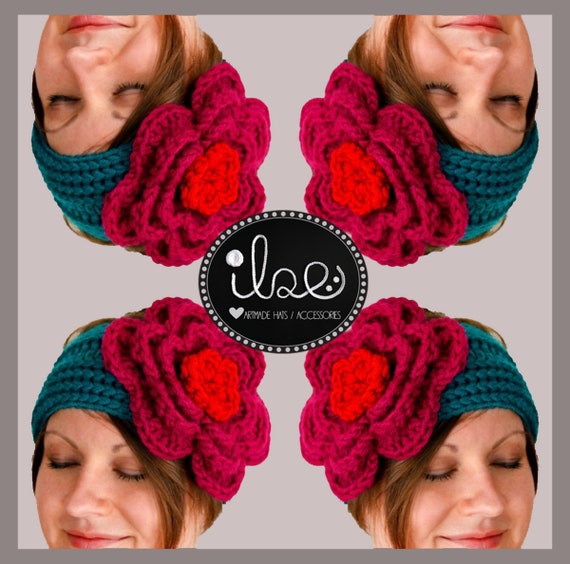 NWT Headband 100% wool Pink and Purple Knit Handmade Head Wrap with Flower 718LzMDyOQL._AC_UF350,  main image 3