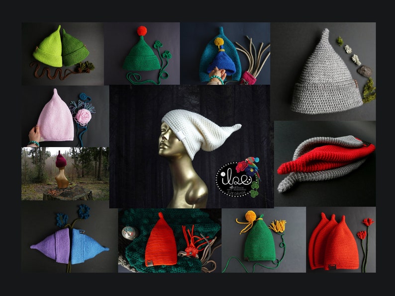 Crochet Pixie Hat Pattern, DIY Christmas Gnome Hat Pattern, Funny Hat Pattern, Slouchy Hat Pattern, Elf Pattern, Raised Top Hat Pattern image 5