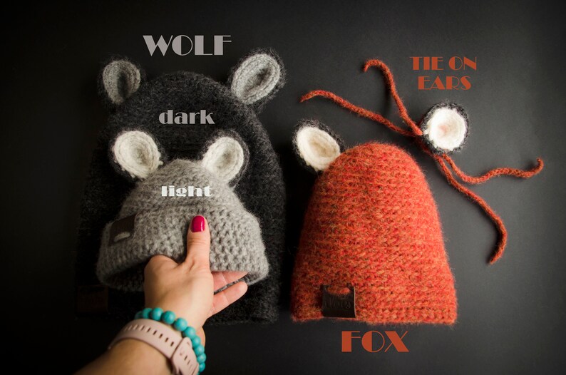 Fox costume hat, Wof costume hat, wolf kids hat with ears, foxy hat for adult, mommy and me outfit, forest party hat, fox ears hat image 4