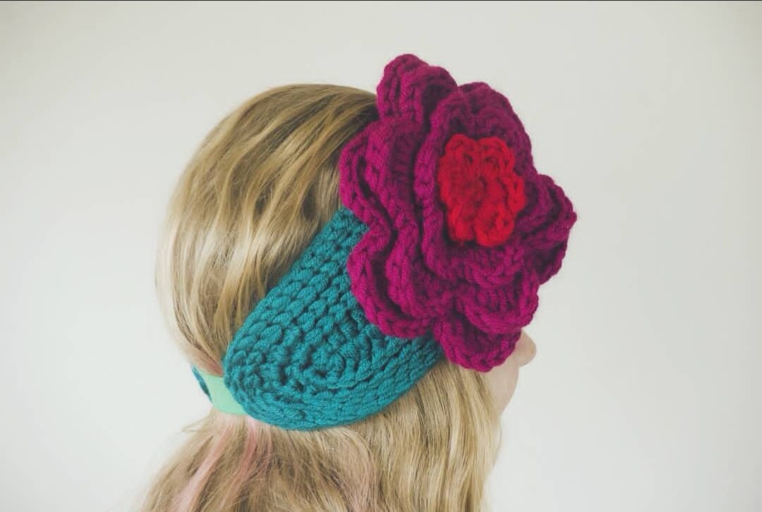 NWT Headband 100% wool Pink and Purple Knit Handmade Head Wrap with Flower 718LzMDyOQL._AC_UF350,  main image 2