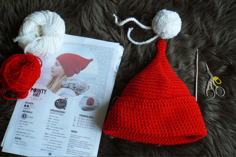 Crochet Pixie Hat Pattern, DIY Christmas Gnome Hat Pattern, Funny Hat Pattern, Slouchy Hat Pattern, Elf Pattern, Raised Top Hat Pattern image 2