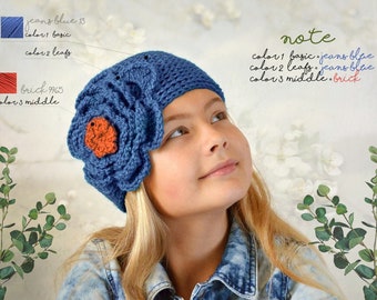 Personalized Flower Beanie – Custom Color Merino Wool Hat with Large Crochet Flower, Baby Toddler Girl Women Cloche Hat, Spring Fall