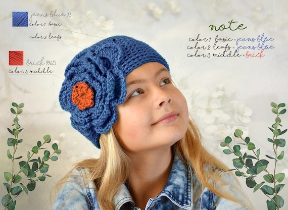 Custom Crochet Flower Hat In Any Size or Color 40 Colors Custom Crochet Flower Hat Striped Flapper Beanie  main image 2