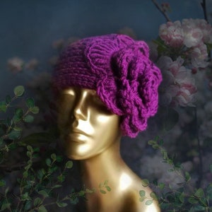 Chunky knitted hat with BIG flower, winter wedding hat for girl women newborn baby toddler teen girl, 1920s cloche hat, Gift for Her image 7
