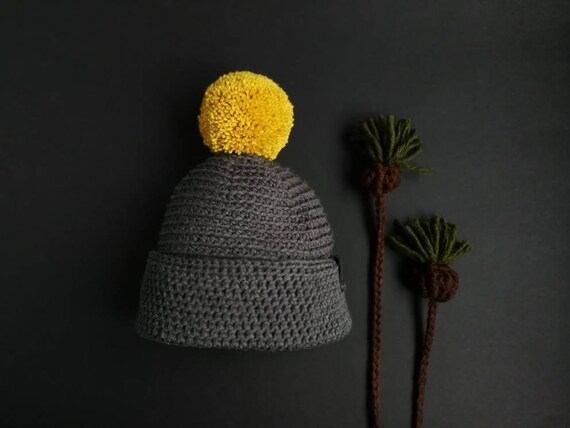 Crochet Merino Wool Hat Daddy And Me Outfits Yellow Pom Pom Etsy Crochet Merino Wool Hat Daddy And Me Outfits Yellow Pom Pom Etsy