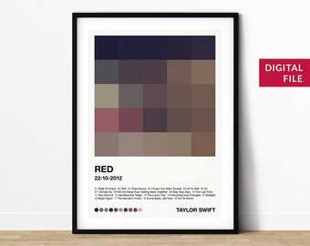 Taylor Swift Red Album Taylor's Version Art Printable Download Digital Wall Art Home Decor Music Art 5x5 Pixel Art