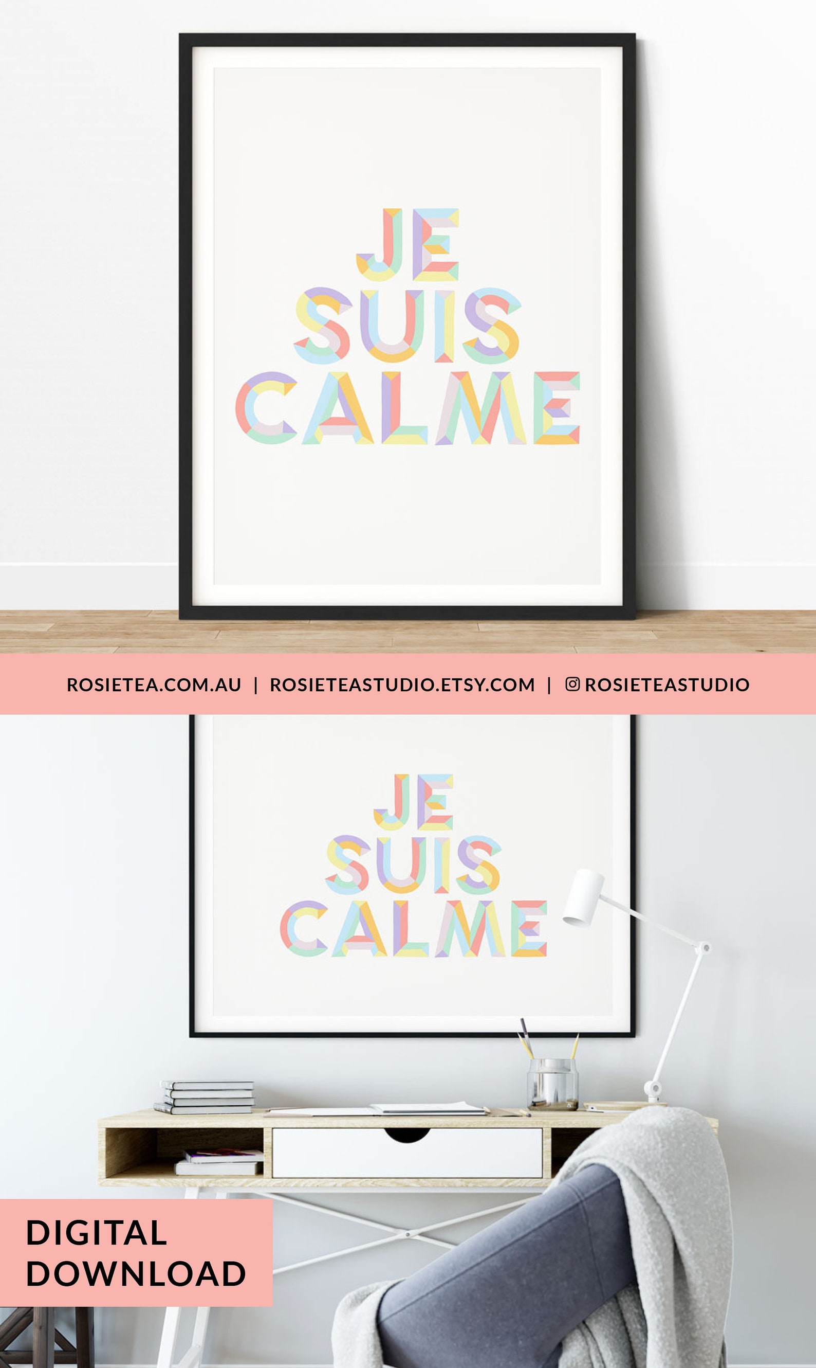 Je Suis Calme Print Handlettered Typography Print French | Etsy
