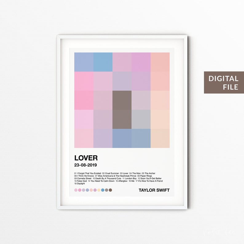 Taylor Swift Lover Album Art Stampabile Scarica Digital Wall Art Home Decor Music Art 5x5 Pixel Art immagine 8