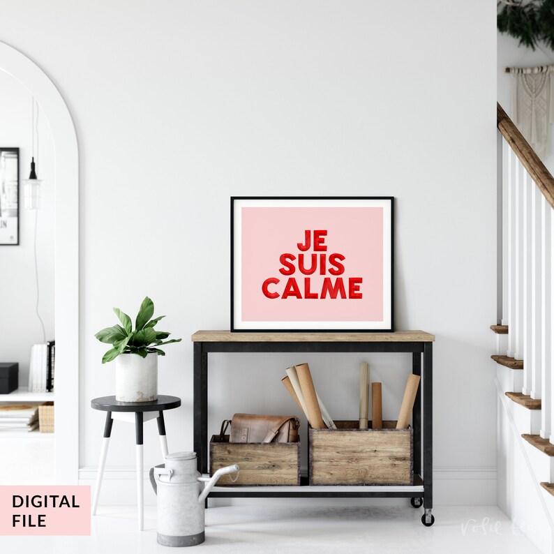 Je Suis Calme Print, Hand Lettered Typography Print, Home Decor, French, Digital Download, I Am Calm, Pink, Red, Taylor Swift, Je Suis Calme image 7