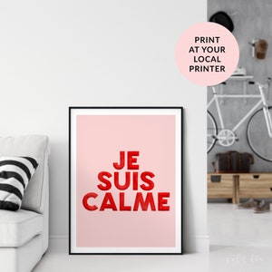 Je Suis Calme Print, Hand Lettered Typography Print, Home Decor, French, Digital Download, I Am Calm, Pink, Red, Taylor Swift, Je Suis Calme image 5