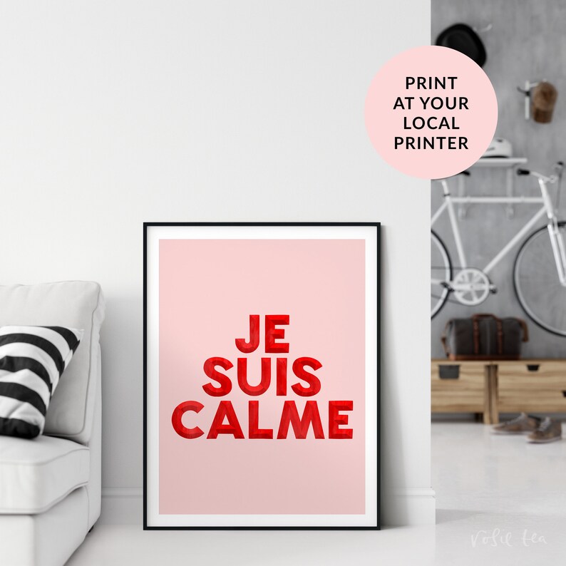 Je Suis Calme Print, Hand Lettered Typography Print, Home Decor, French, Digital Download, I Am Calm, Pink, Red, Taylor Swift, Je Suis Calme image 5