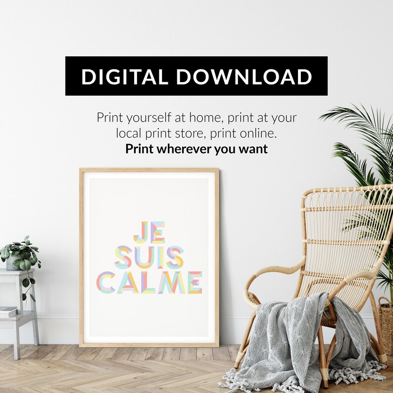 Je Suis Calme Print Handlettered Typography Print French | Etsy