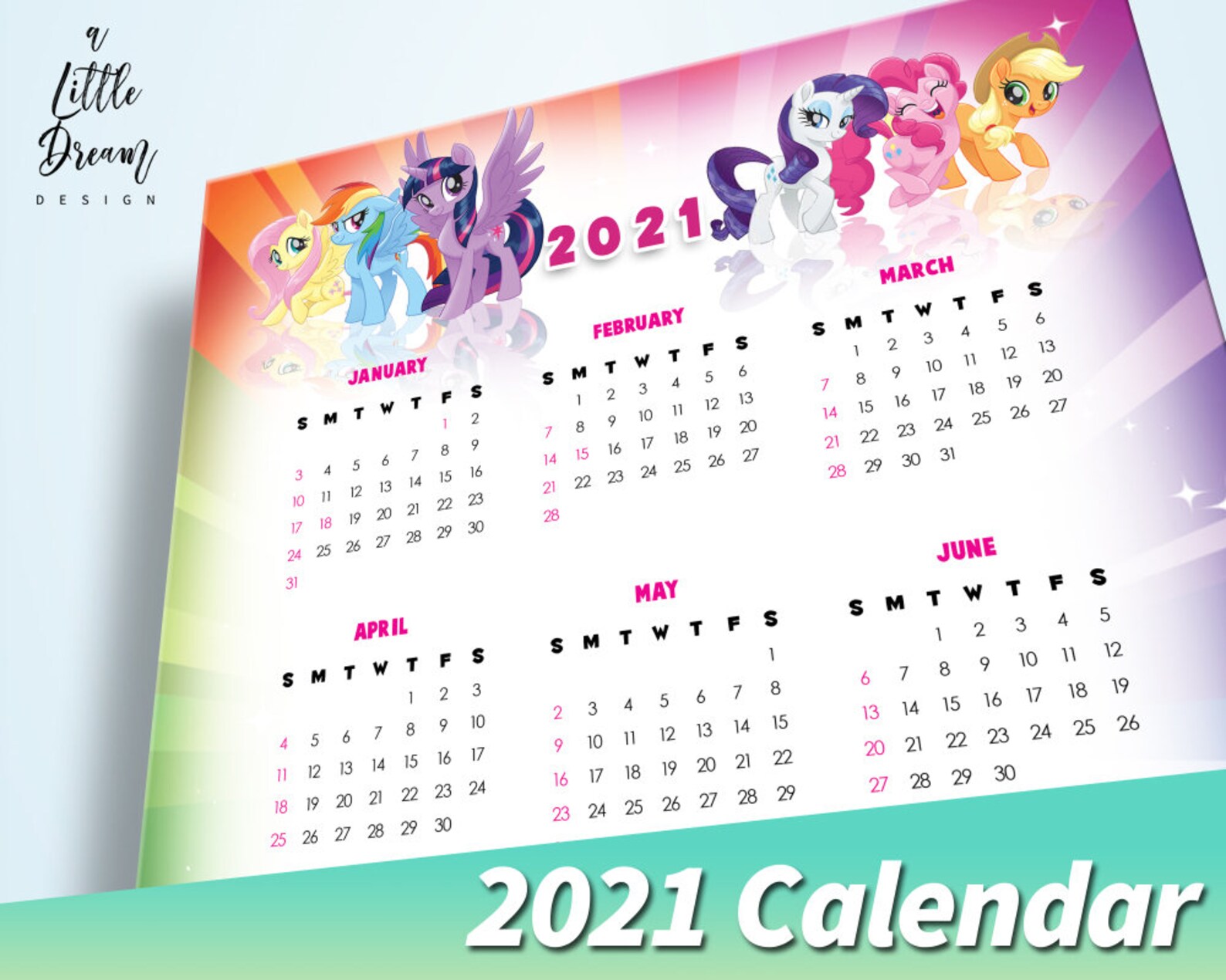 My Little Pony 2021 Yearly Calendar A3/A4 printable home Etsy