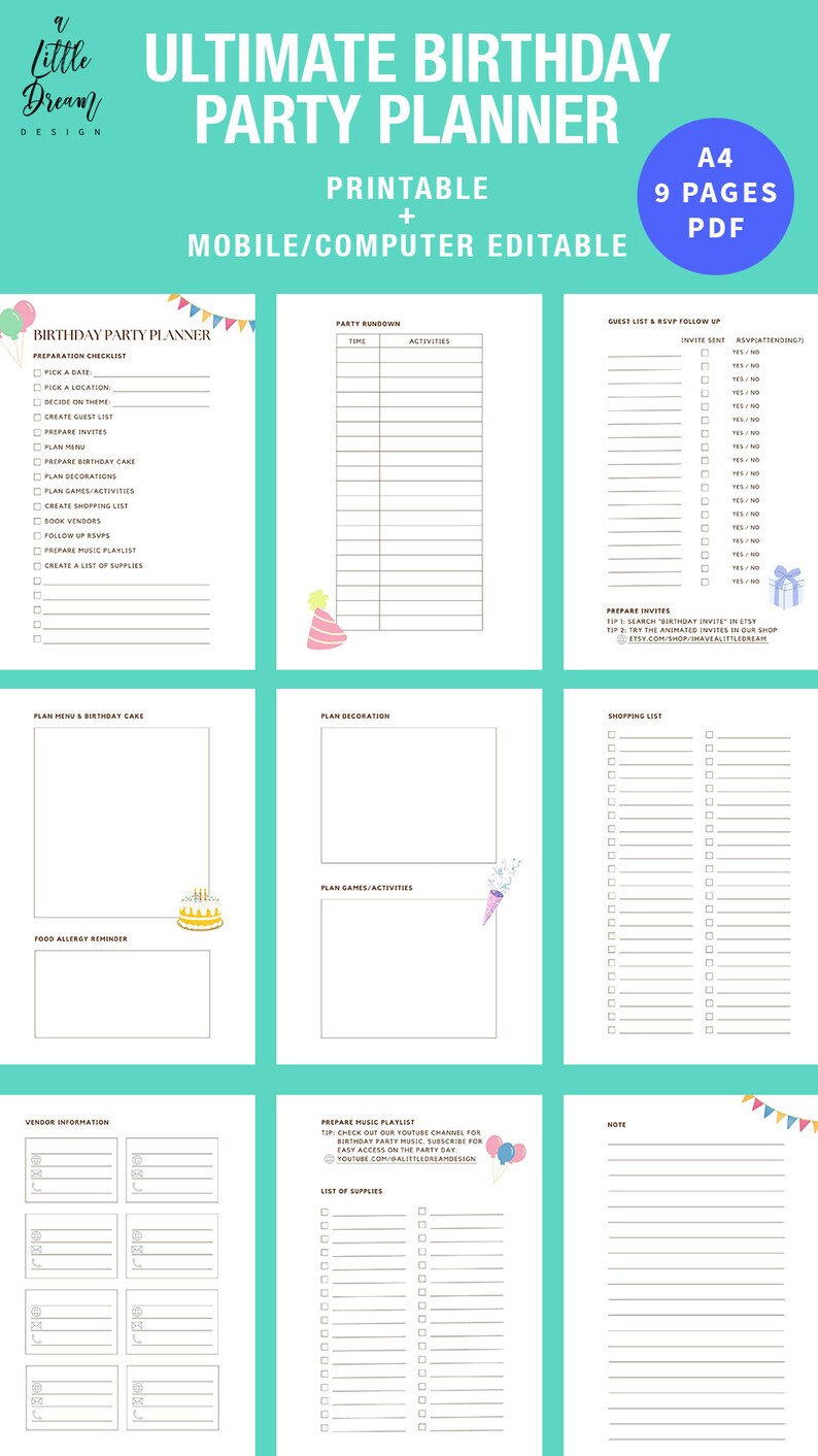 Birthday Party Planner Printable Birthday Budget Planner PDF Digital ...