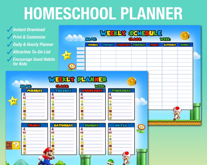 homeschool planner kids daily routine printable weekly etsy
