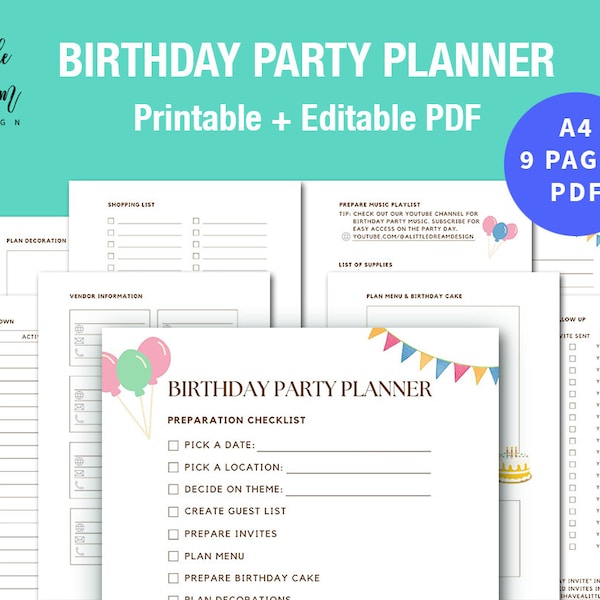 Birthday Party Planner Printable Birthday Budget Planner PDF Digital Download Birthday Party Checklist Printable To Do List Birthday Party