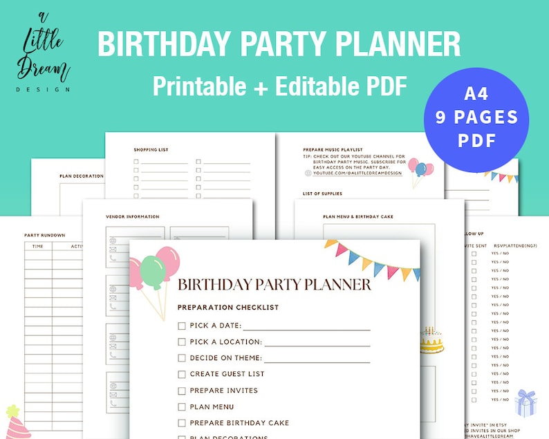 Birthday Party Planner Printable Birthday Budget Planner PDF Digital ...