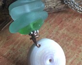 Hawaiian Sea Glass Men Unisex Jewelry Frosty Surf Tumbled Genuine Oxidized Copper Silver Casual Men Puka Sea Shell Green Brown Blue Beach