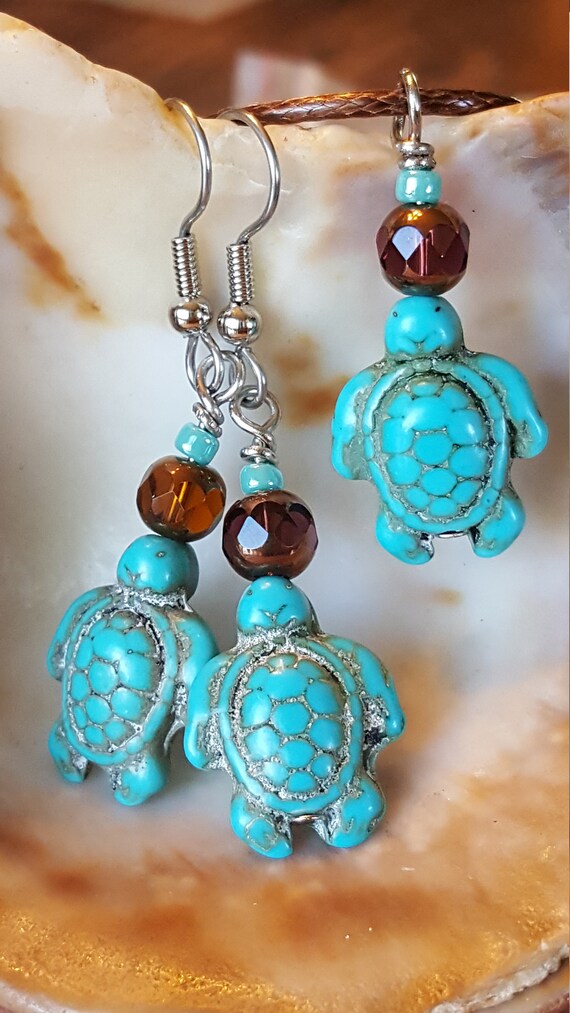 Sea Turtle Unique Necklace and Earring set Women Rustic | Etsy