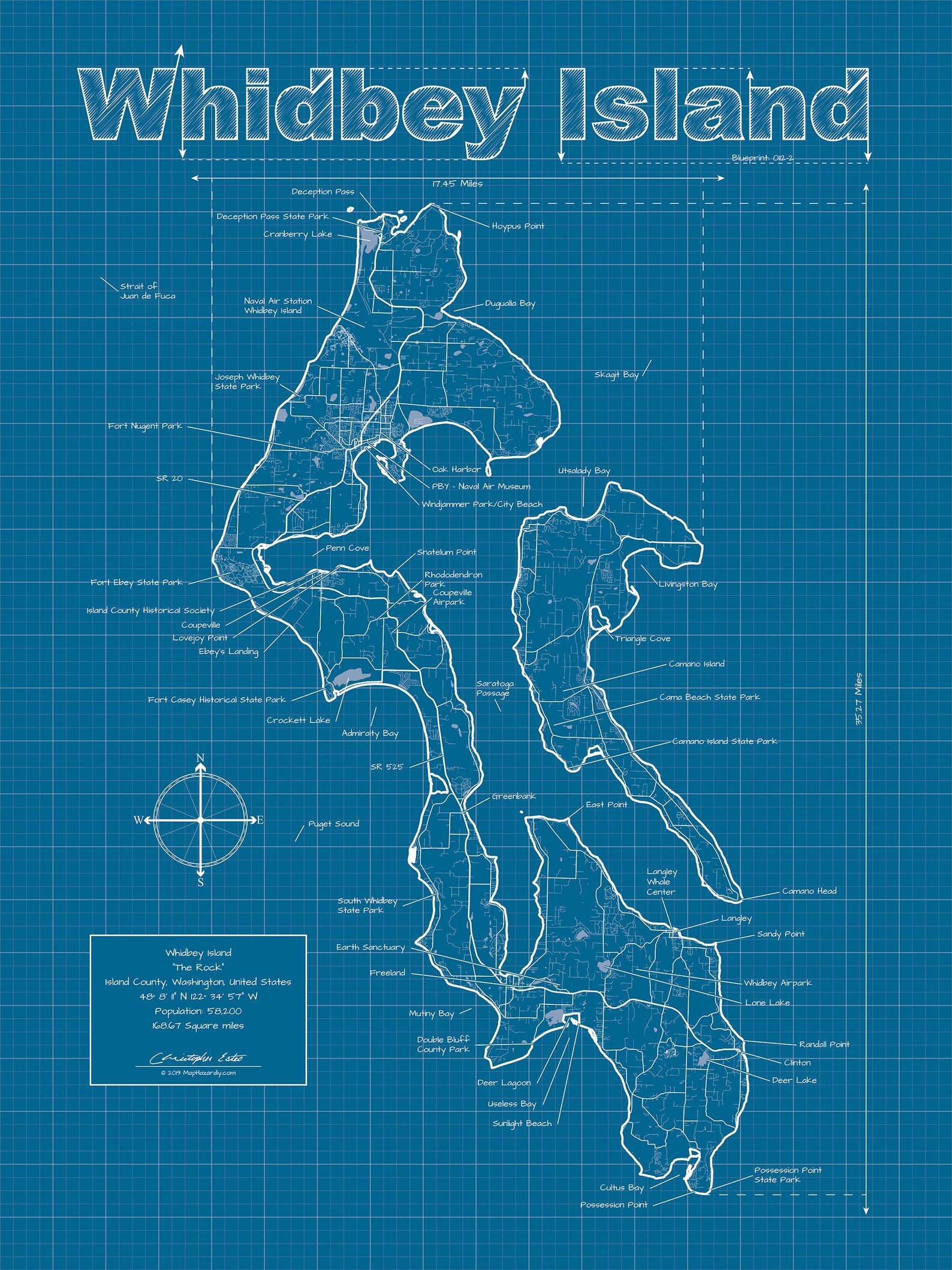 Whidbey Island Map Whidbey Island Street Map Whidbey Etsy